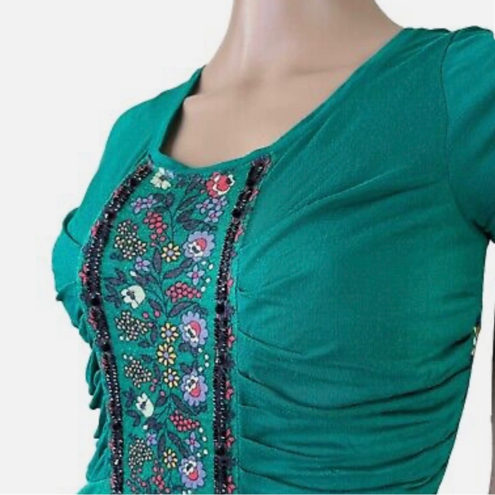 Free People Vintage Boho Beaded & Ruched Tunic SZ Small - Picture 2 of 11